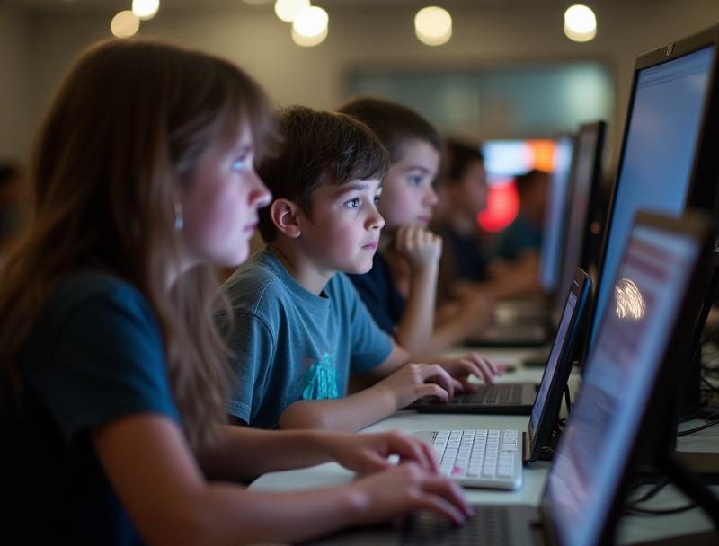 Diverse group of students coding together at Moreau Programming Academy